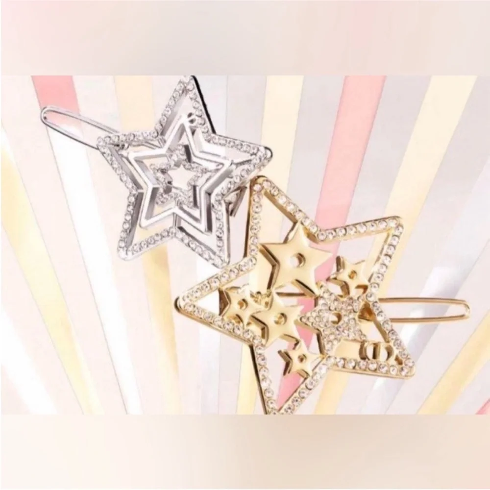 Dior Beauty 2025 Holiday Limited Edition Gold and Silver Star Hair Clips - Picture 2 of 3